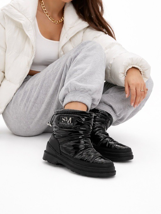 SAM EDELMAN Carlton Leather Trimmed Puffer Snow Boots Glossy Black Size 8.5