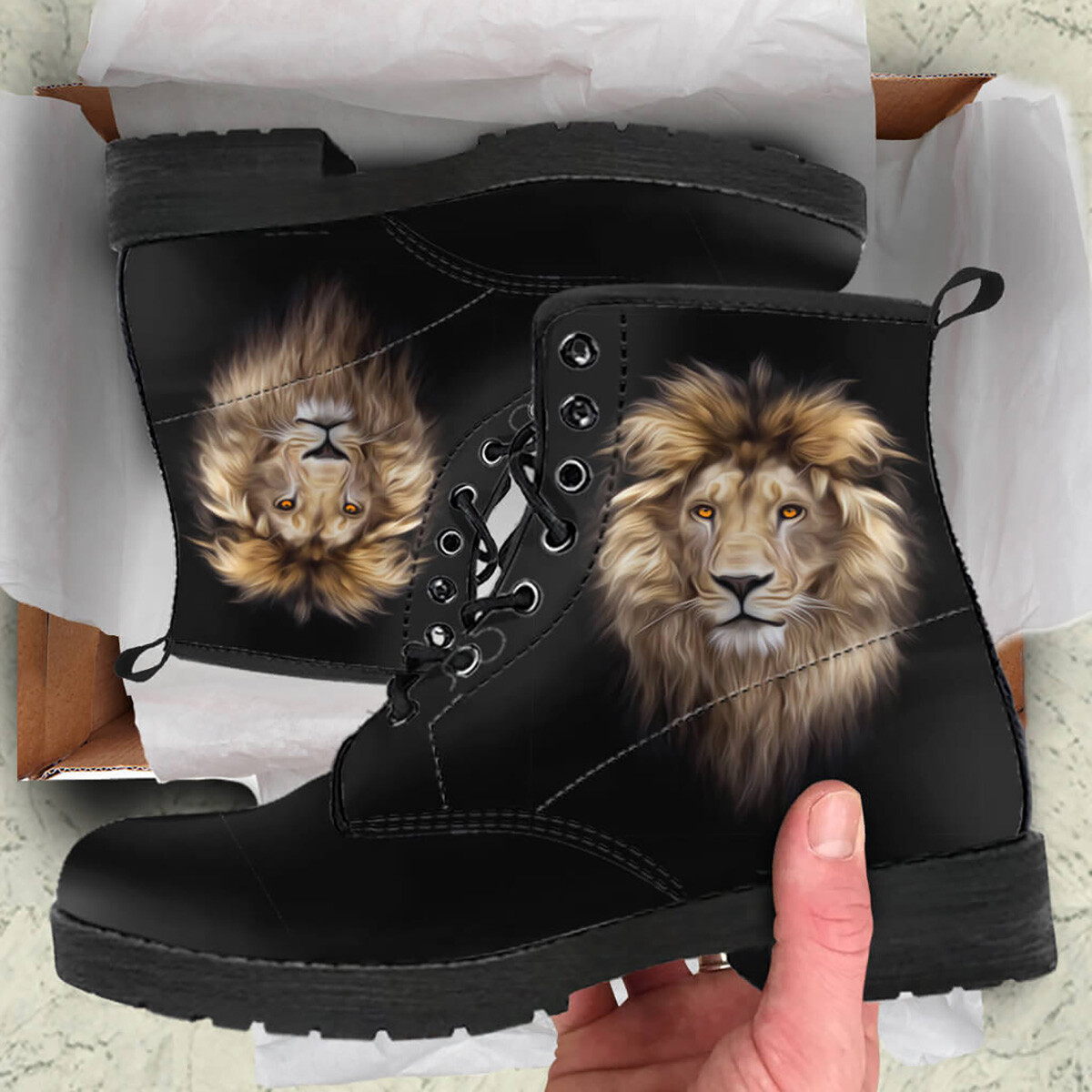 Lion Head Men & Women Boots, Wild Cat Lover Vegan Leather Booties