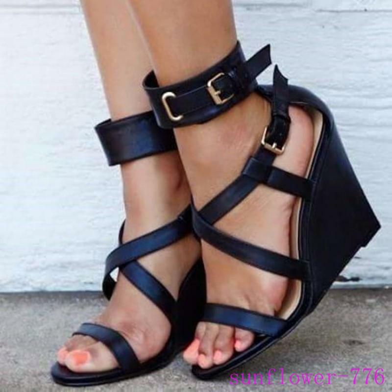 Women Party Sandals Strappy Wedge High Heels Shoes Open Toe Roman Boots High Top