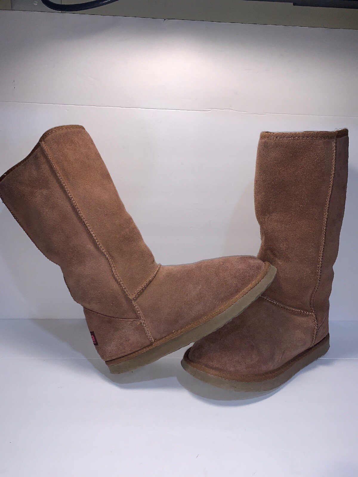UKALA SZ 7 M BROWN Suede Sheepskin LINED TALL WOMEN WINTER BOOTS HHR1