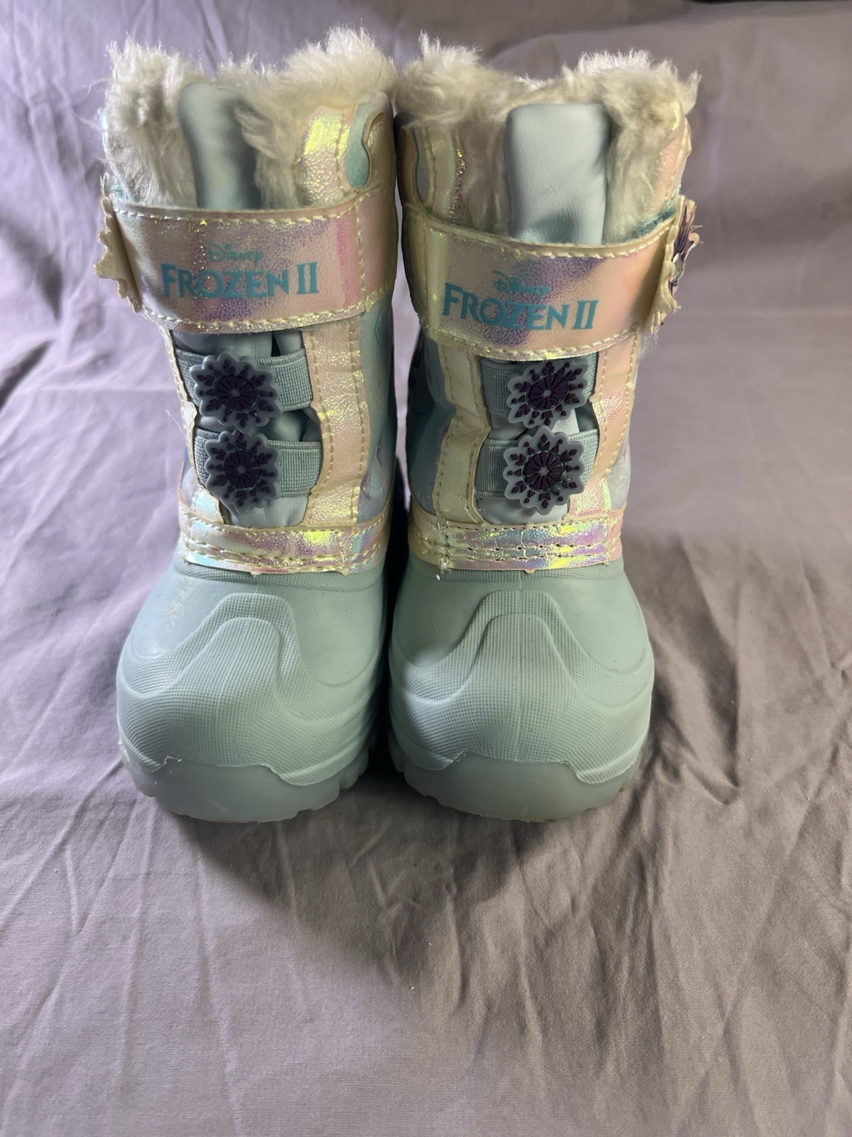 Disney Frozen II Girls Winter Boots Size 6 Faux Fur Lined Anna Elsa Lights Work