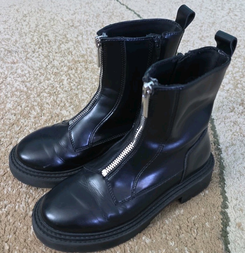 Zara Kids Girls Boots, Side Zipper, Black,Faux Leather Size EU 32/ US 1