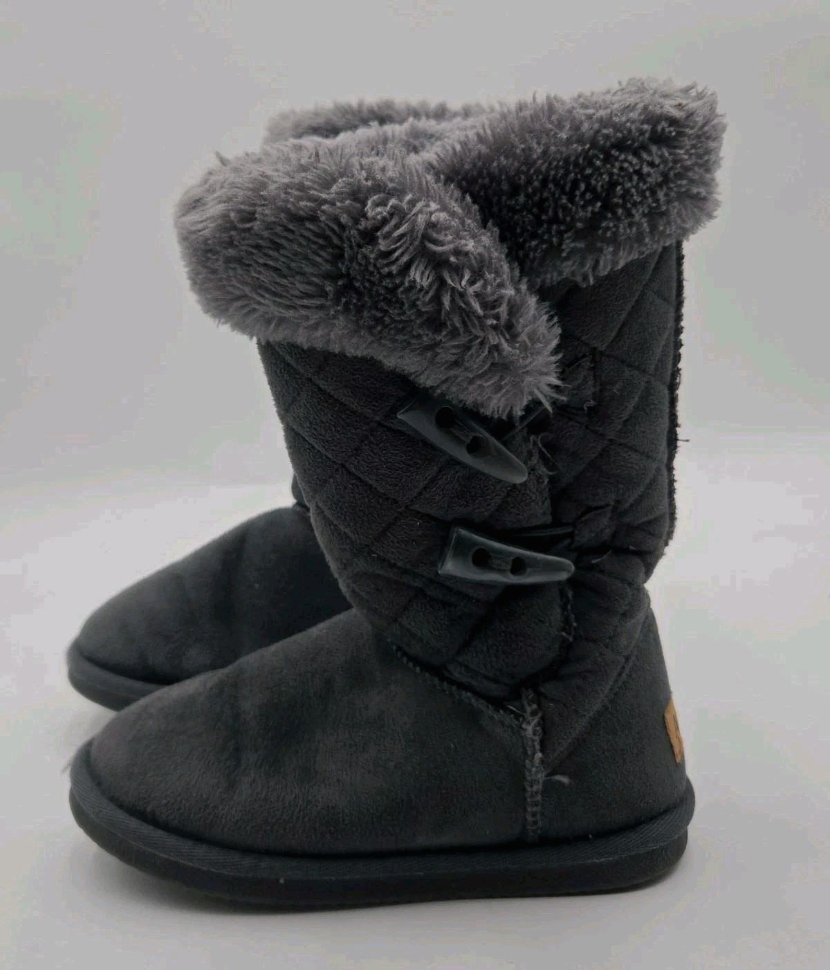 Après by Lamo Youth Girls Winter Boots Gray Faux Fur Toggle Mid Calf Size 1Y…