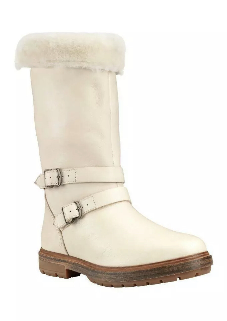 TIMBERLAND Women Boots RILEY FLAIR Pull On Fur Lining Cream Leather Sz 8 NEW