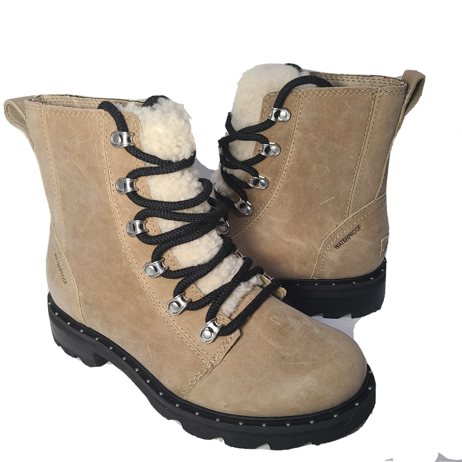 Sorel women boots Lennox Lace Cozy LL5996-251 tan suede shearling Size 6 37 new