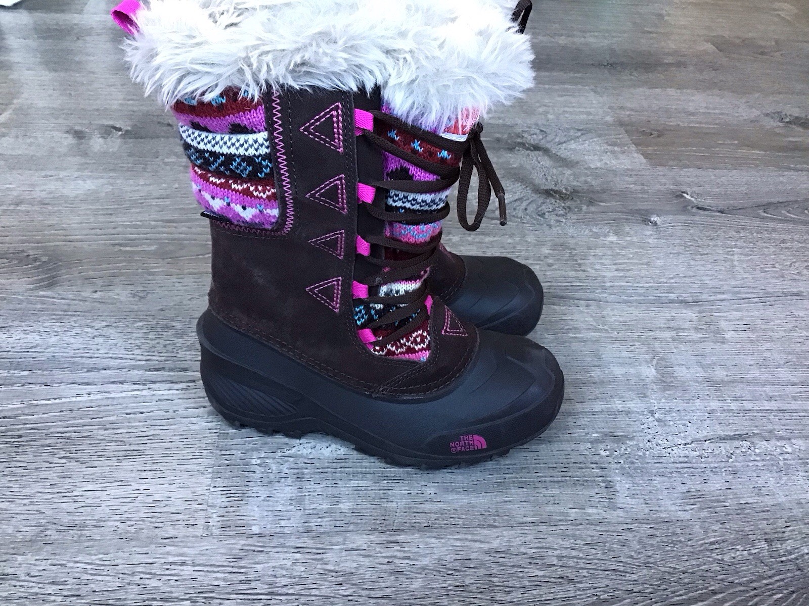 The North Face Shellista Novelty Boots Girls Size 2 Faux Fur Trim Heat seeker