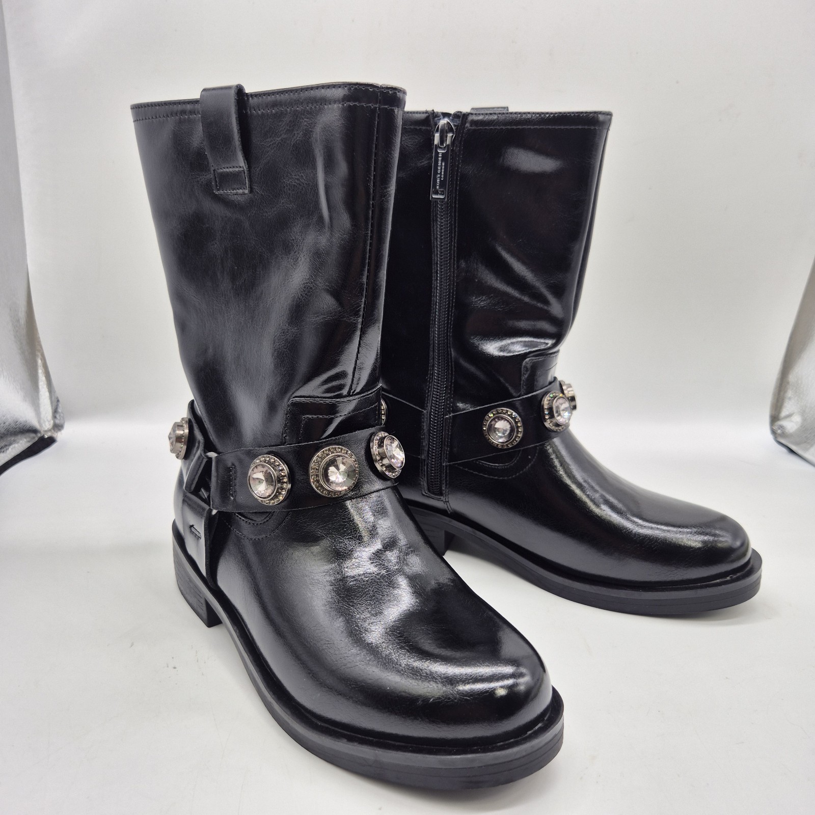 Kurt Gieger London Girls Boots Size 3 Black Embellished Rhinestone NWOB 742-2