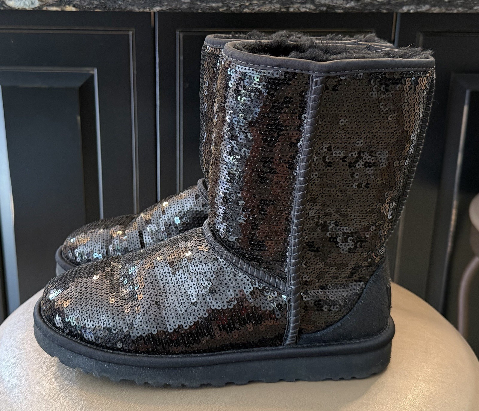 Ugg Women Boots Size 7 Black Sequin