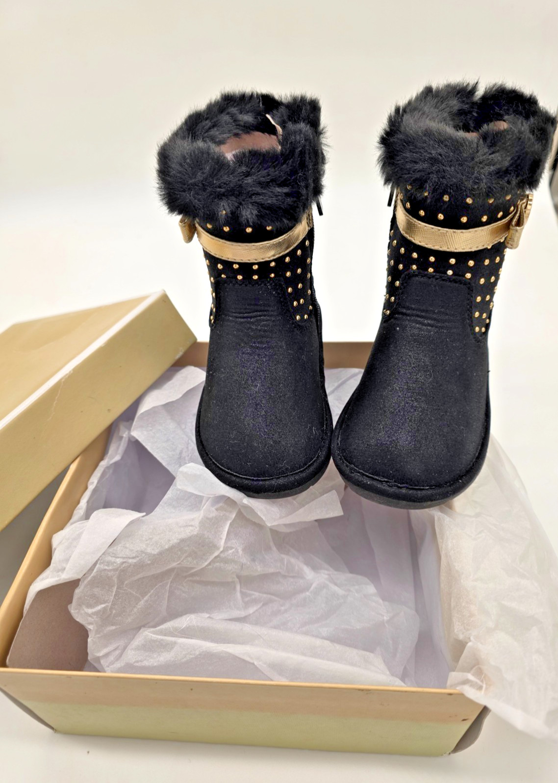 Michael Kors Toddler Girls Boots Grace Tiff-T Black Faux Fur Studded Size 6M NIB