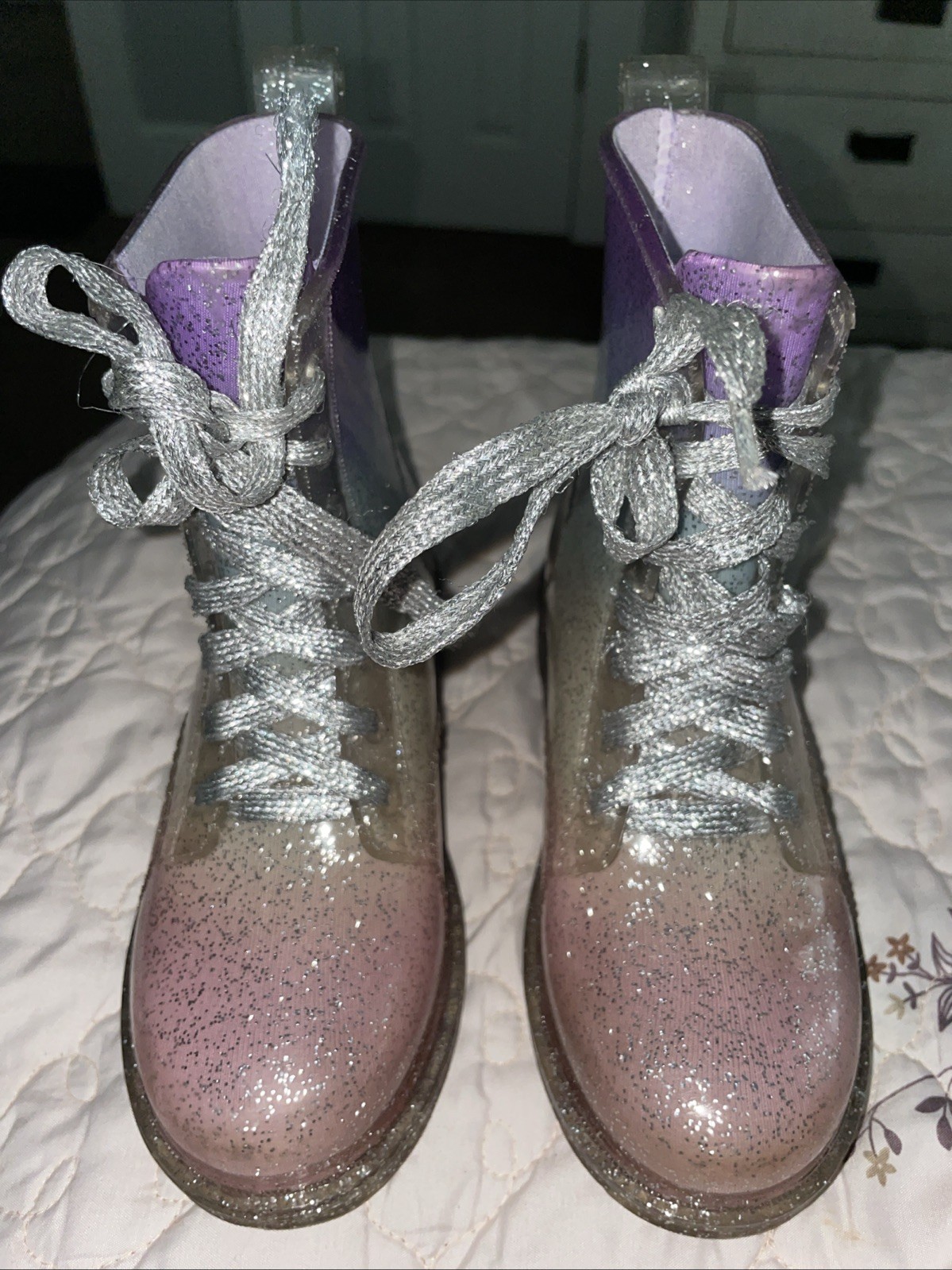 Justin Girls Winter Boots Glitter Gradient Lace-Up Colorfully Sparkly Size 11