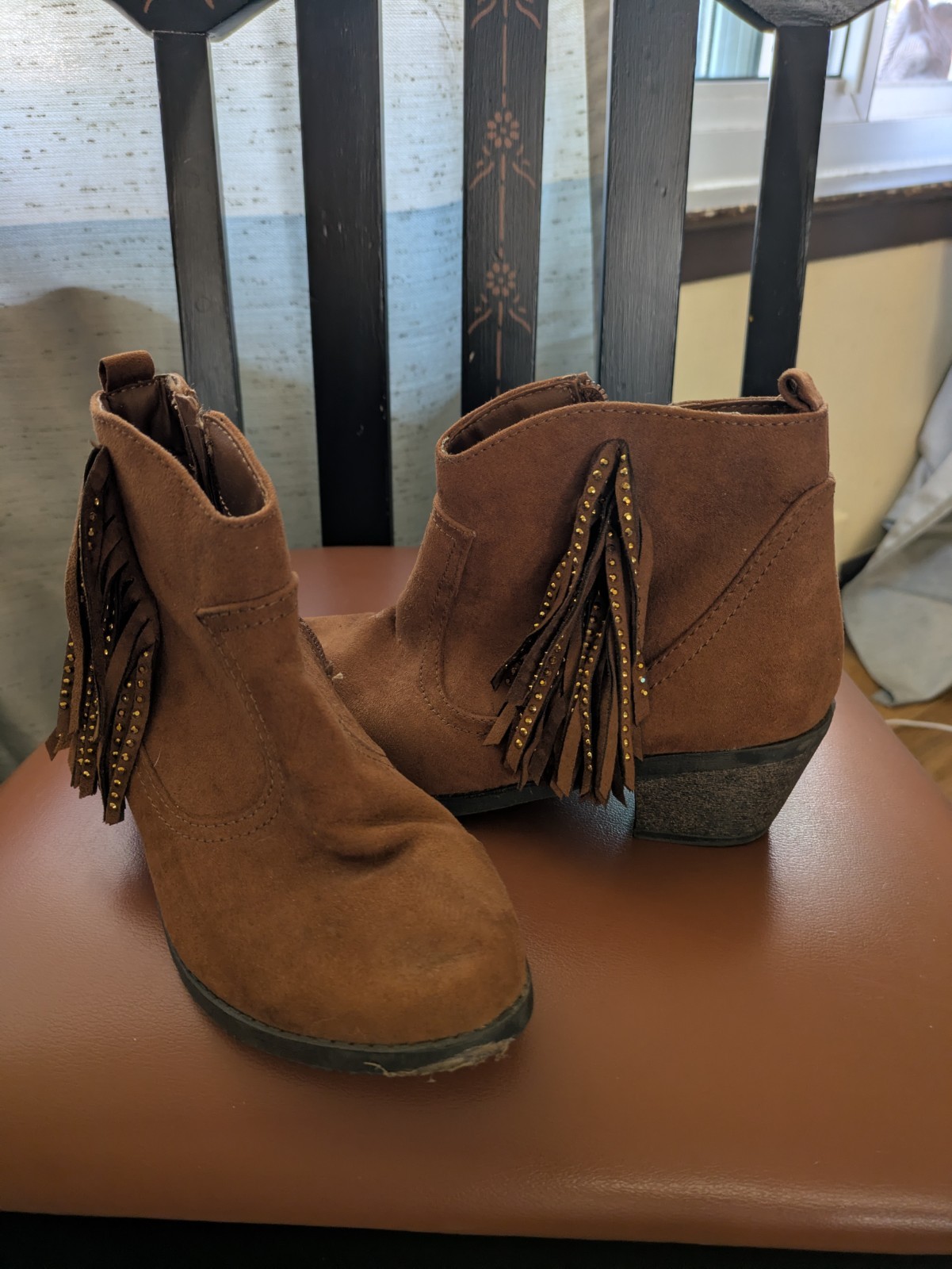 Wonder Nation Size 2 Girls Boots With Fringe And Low Heel. Western, Boho Zipper
