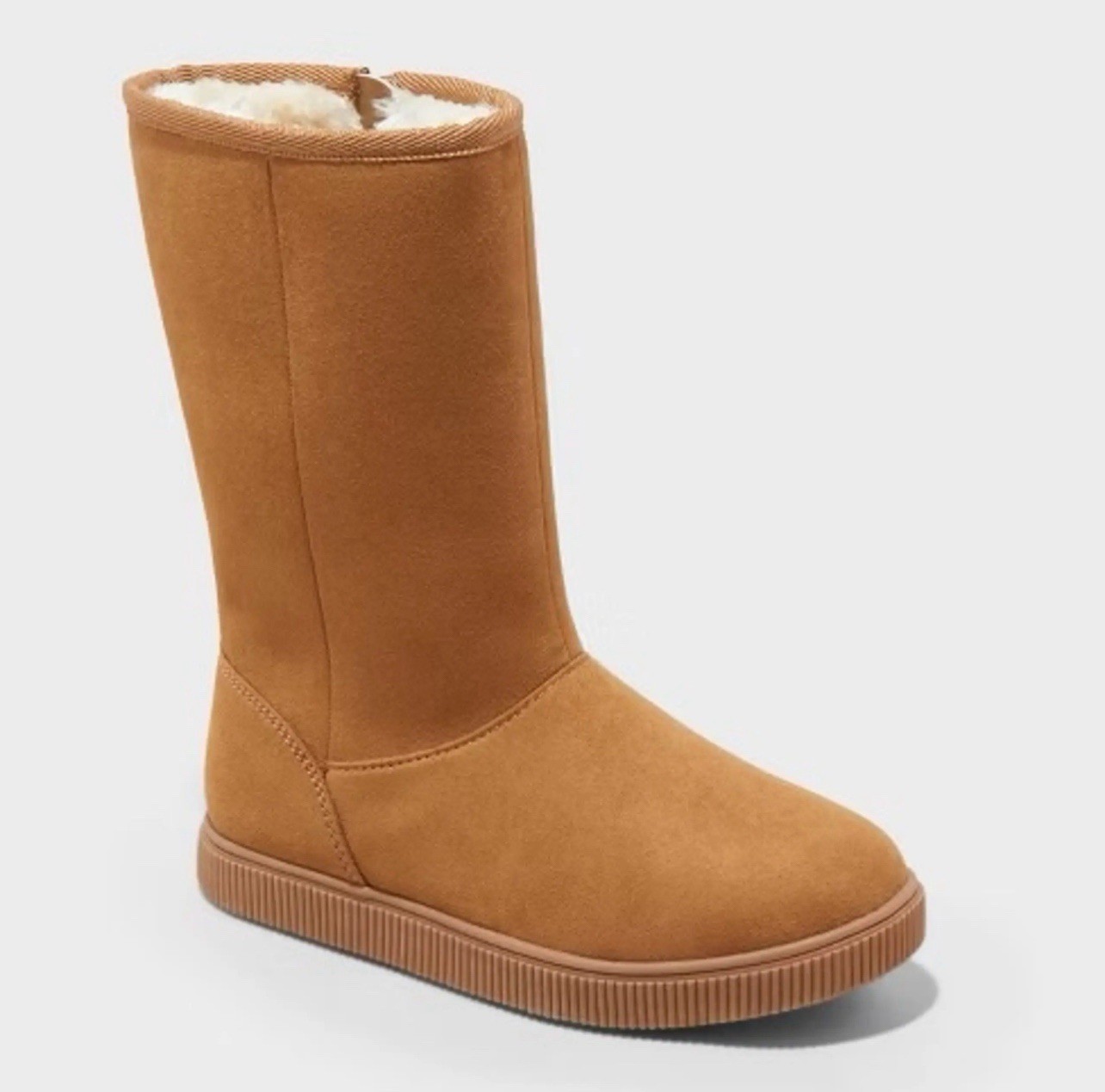 Cat & Jack Girls Winter Boots Size 1 Tan Faux Suede Pull On Cozy Lined School