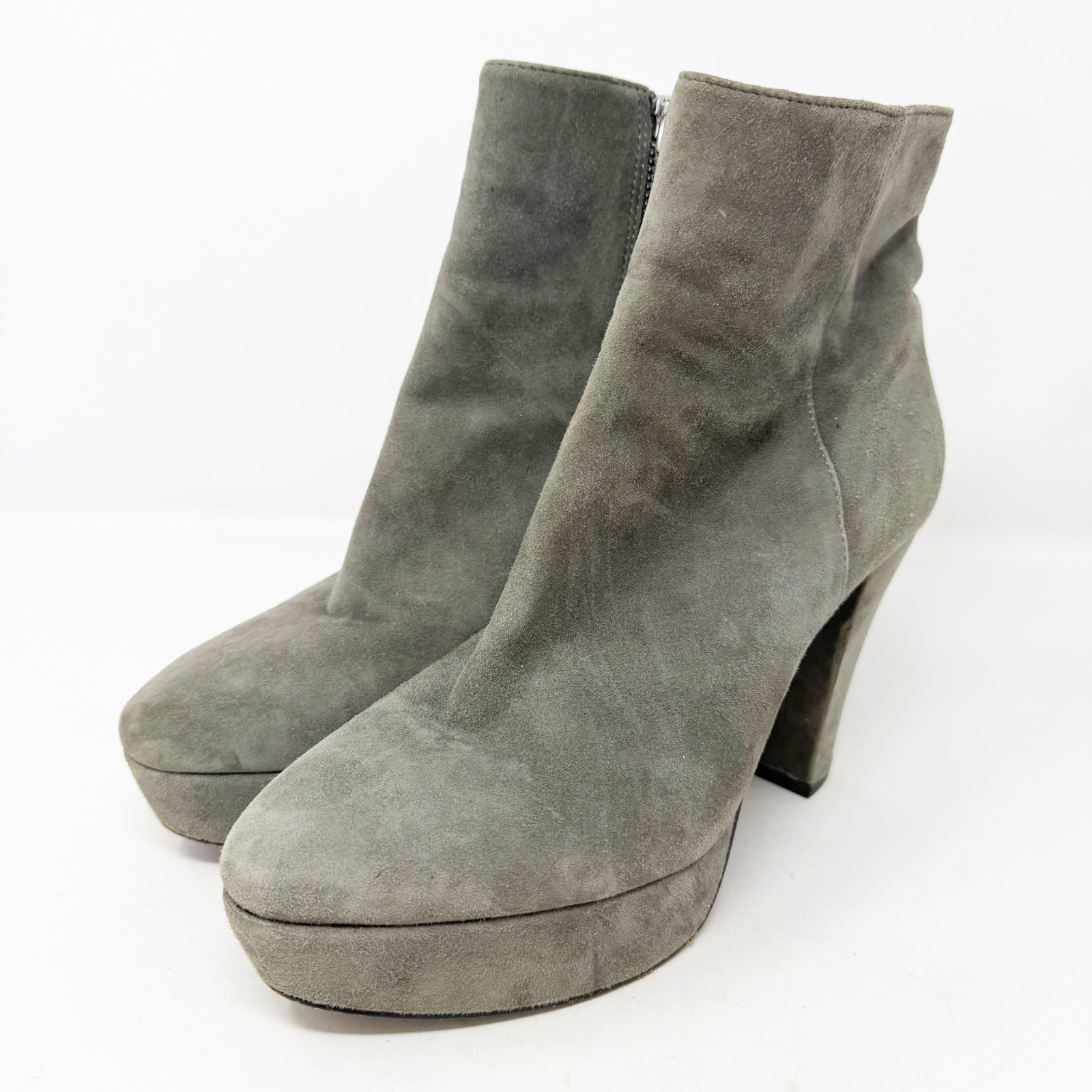 Alice & Olivia Adrian Boots Gray Suede Platform Ankle Block Heel Womens 8.5