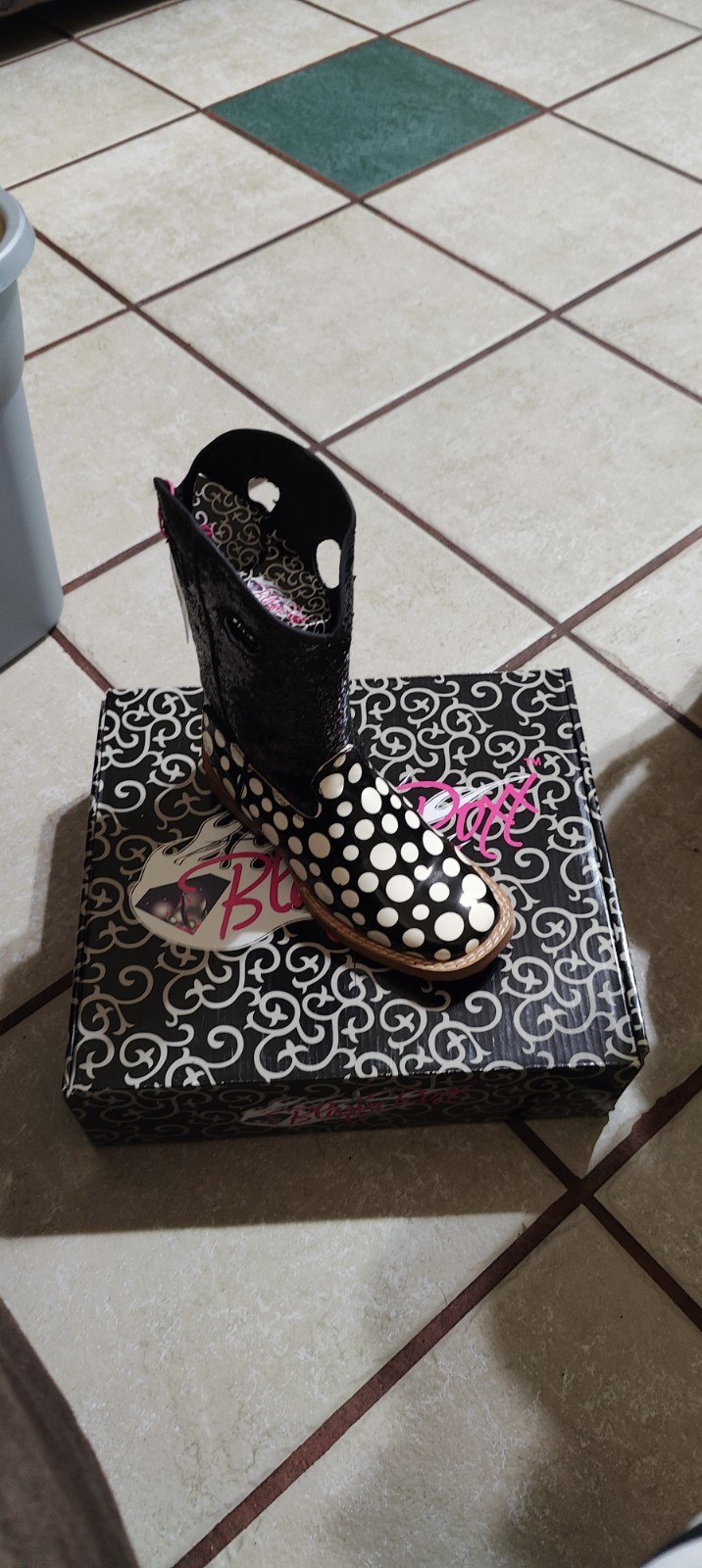 Blazin Roxx Black And White Polkadot Western Boots Sequins Size 12 Youth Girls