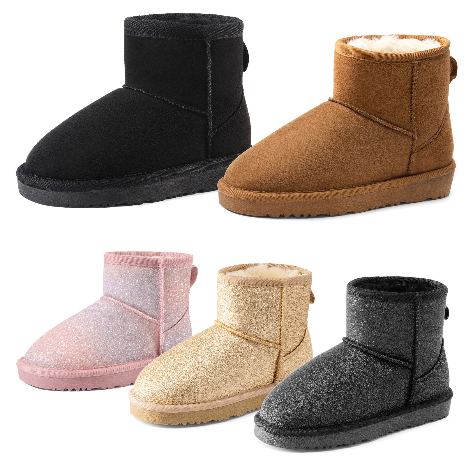 Kids Winter Snow Boots Girls Boys Ankle Faux Fur Lined Warm Fuzzy Boots