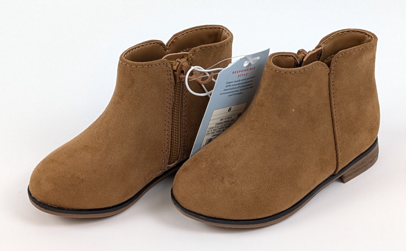 Cat & Jack Toddler Girls Boots Size 6 Brown Cognac Ankle Booties Zipper Casual