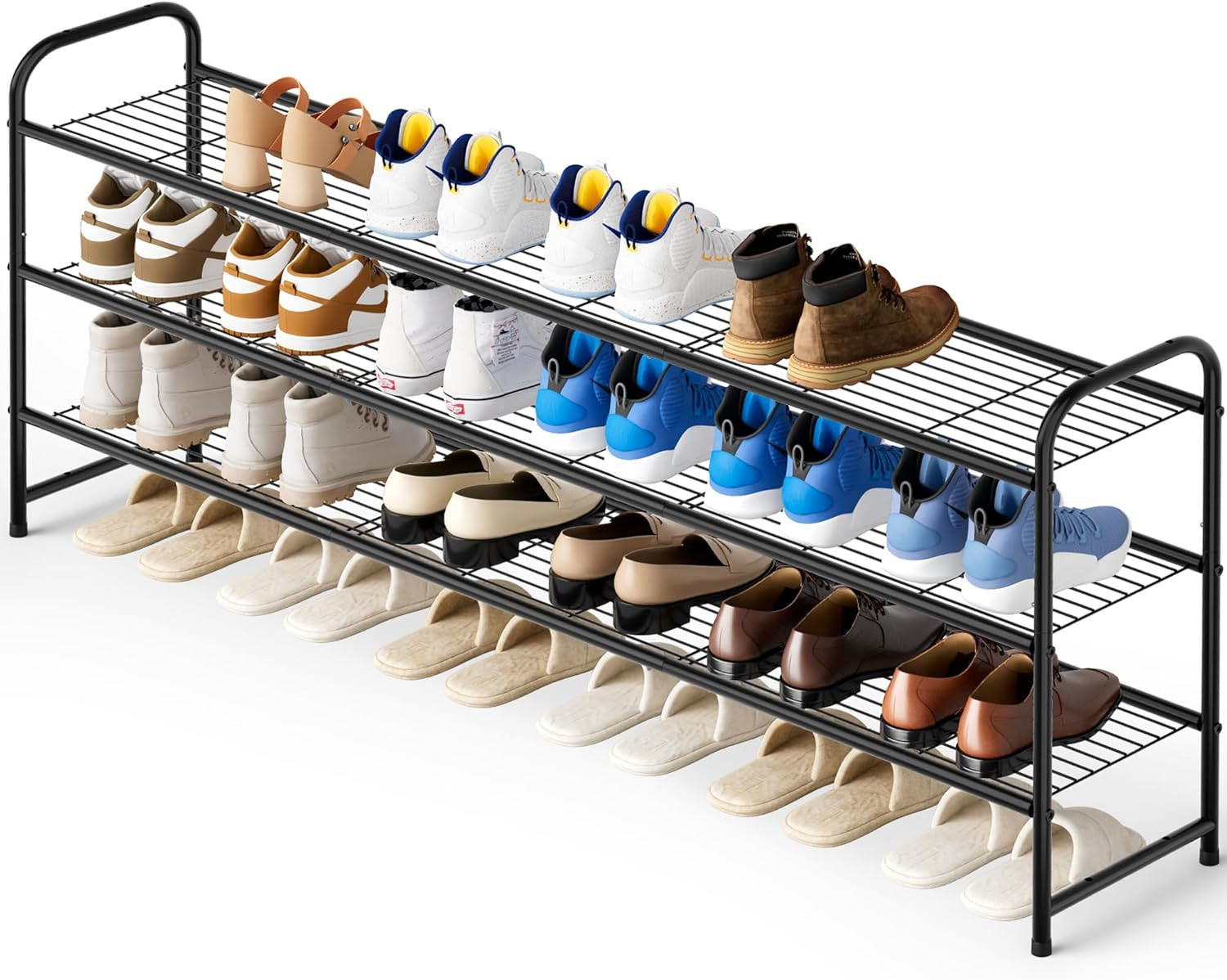 3-Tier Long Shoe Rack for Closet Metal Shoe Organizer for Entryway, Wide Stackab