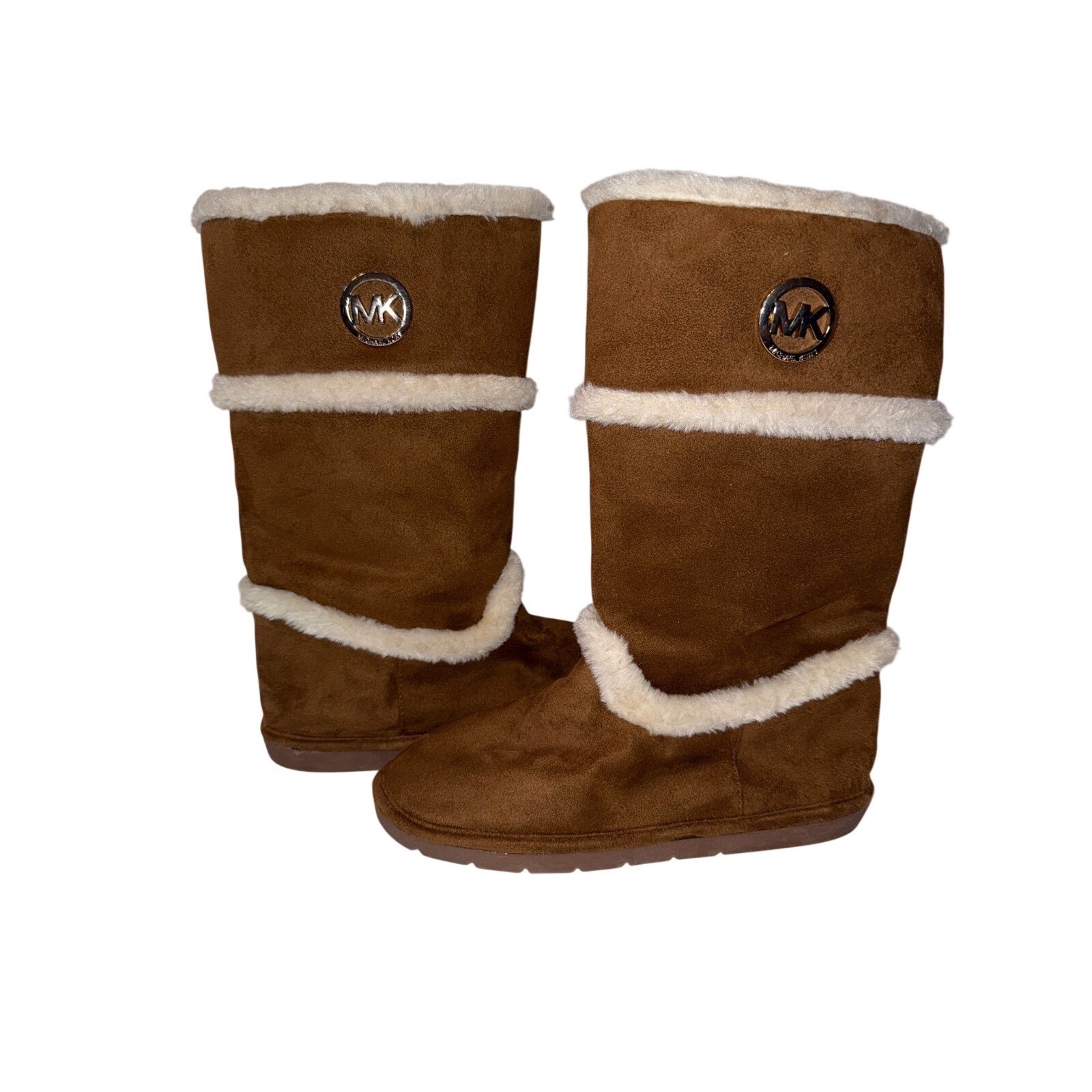 Michael Kors Nevermind Girls Boots 4 Brown Camel Suede Faux Fur Side Zip Boots
