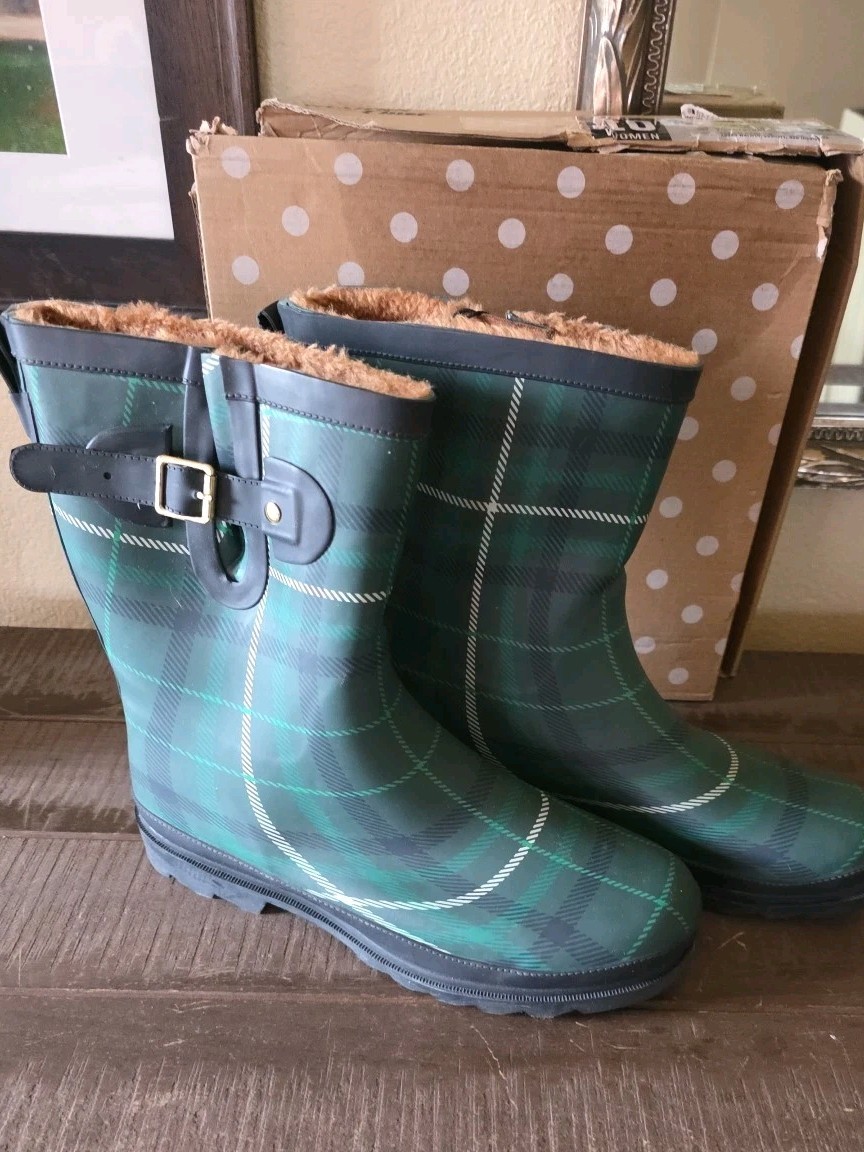 Western Chief Timeless Tartan Plaid Mid Waterproof Women Boots Size 10