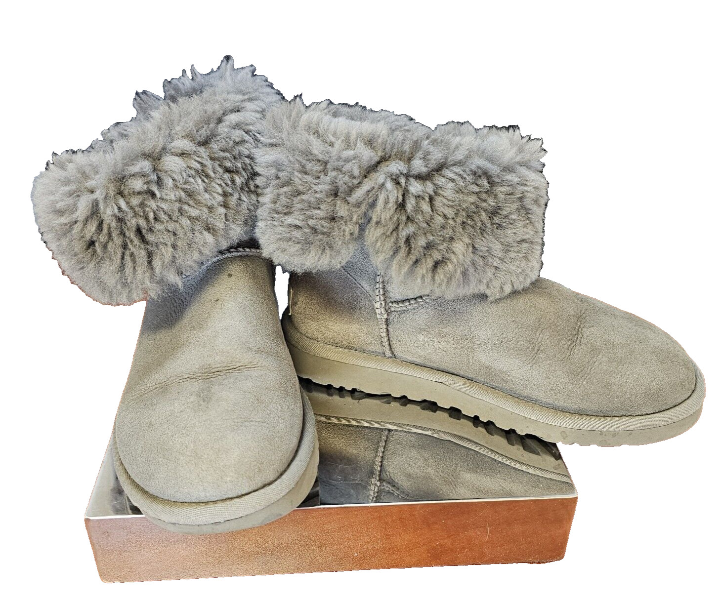 UGG Bailey Button Shearling Suede Leather Classic Short Gray Women Boots Size 5