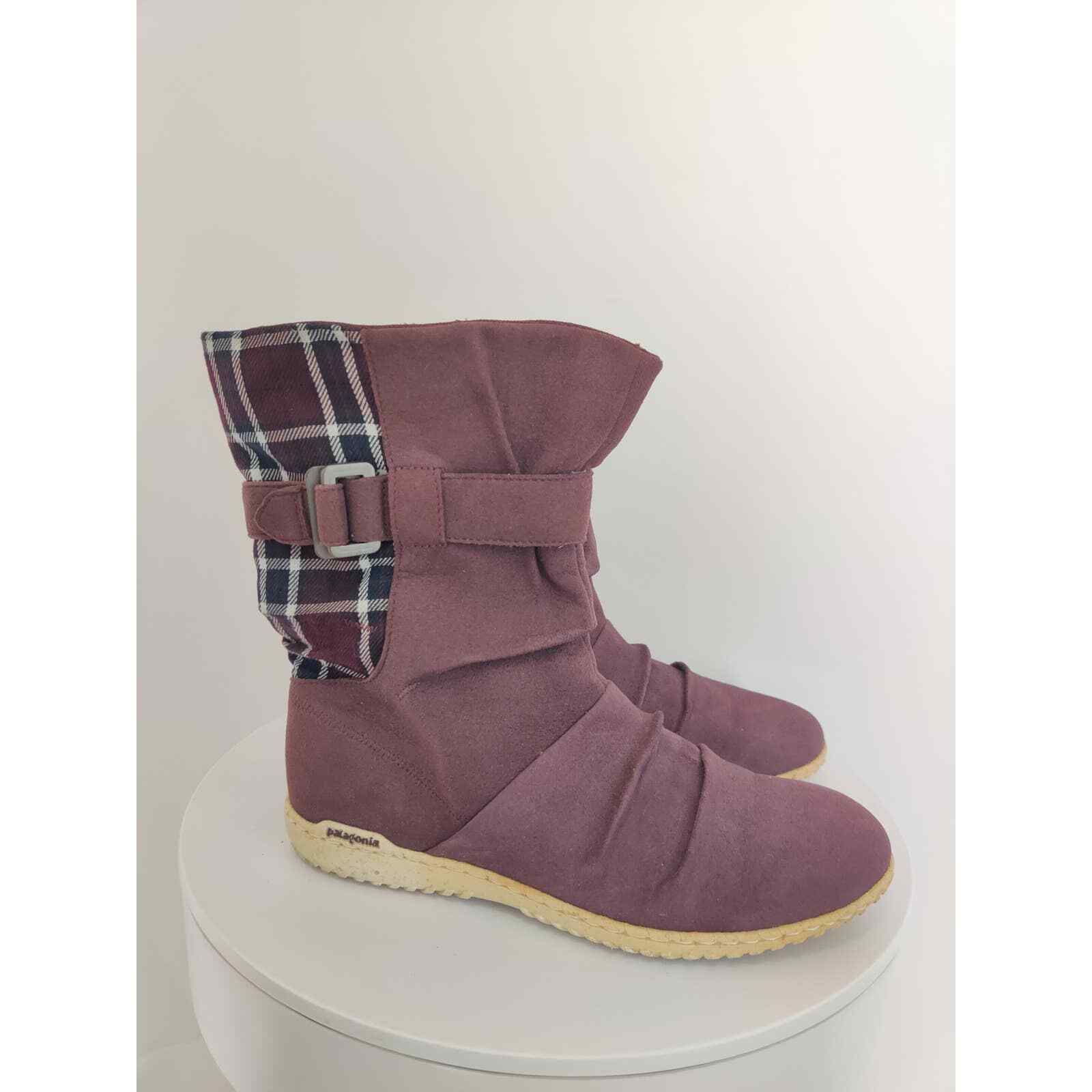 (V) Patagonia Kula Buckle Performance Women’s Espresso Plaid Boots Size 7