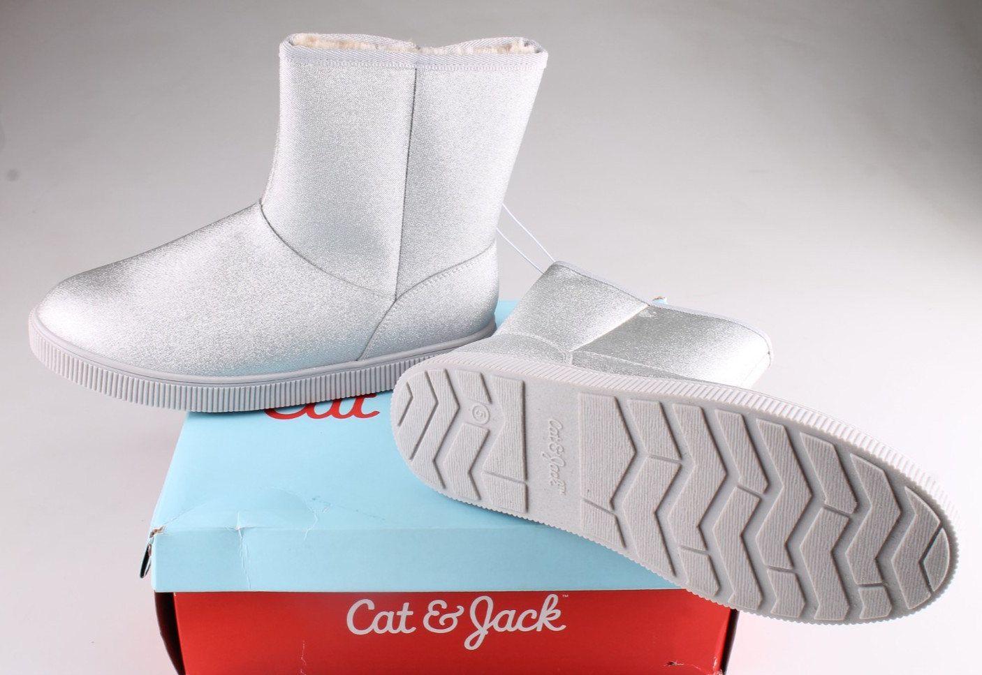 Cat & Jack Holland Gray Glitter Girls Boots Size 5 New In Box Faux Fur Lining