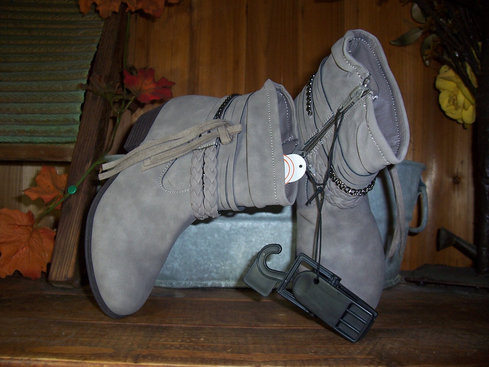 WONDER NATION GIRLS GRAY ROPE DESIGN ANKLE BOOTS SHOES SIZE 1 ZIPPER SIDE NEW