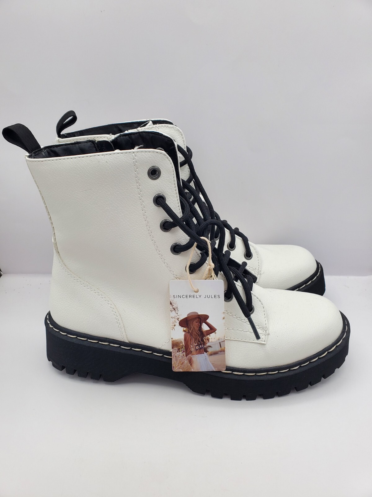 Women Boots White Black Combat Boots Sincerely Jules