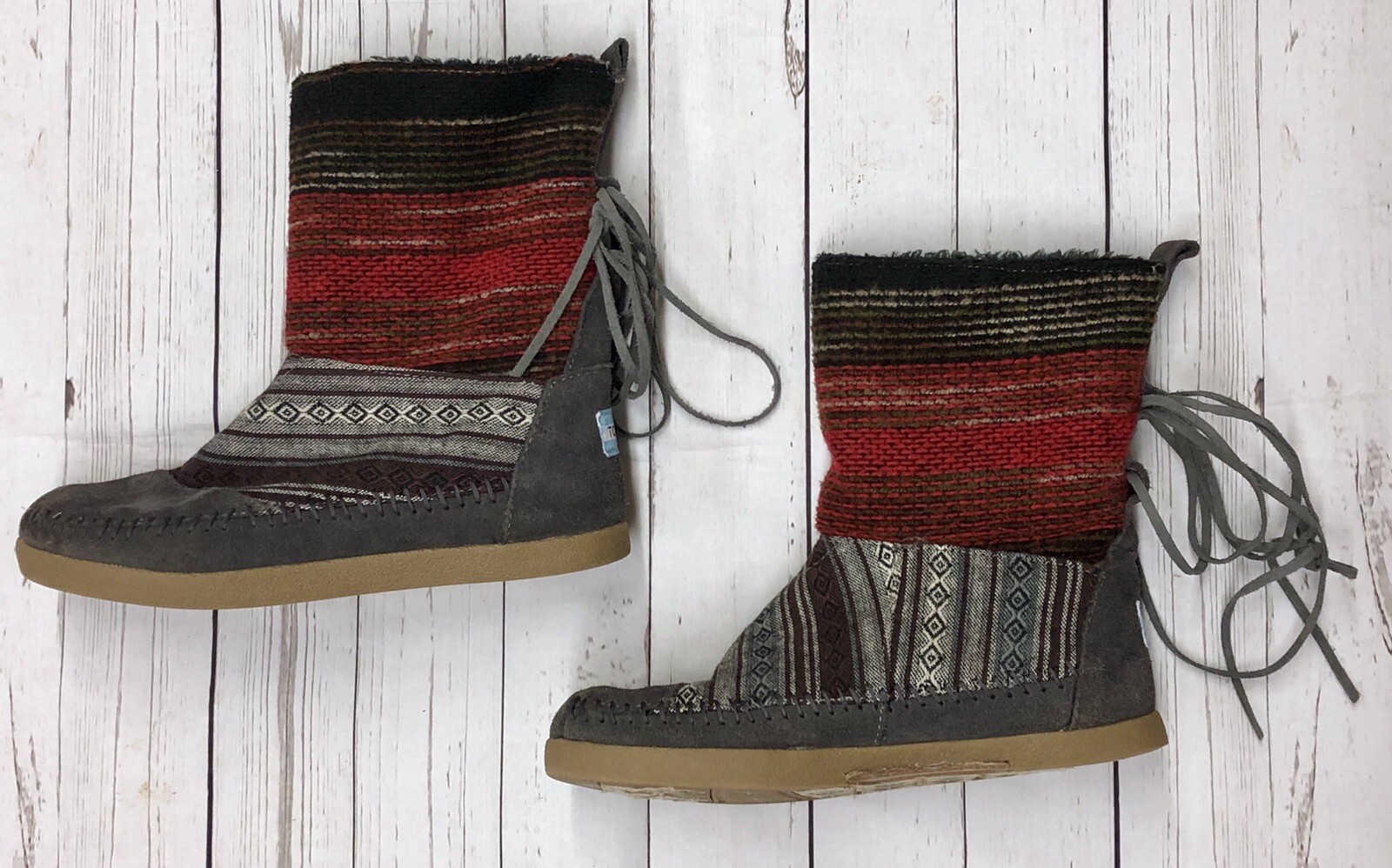 Toms Sz 6 One For One Nepal Aztec Indian Blanket Suede Fleece Ankle Women Boots
