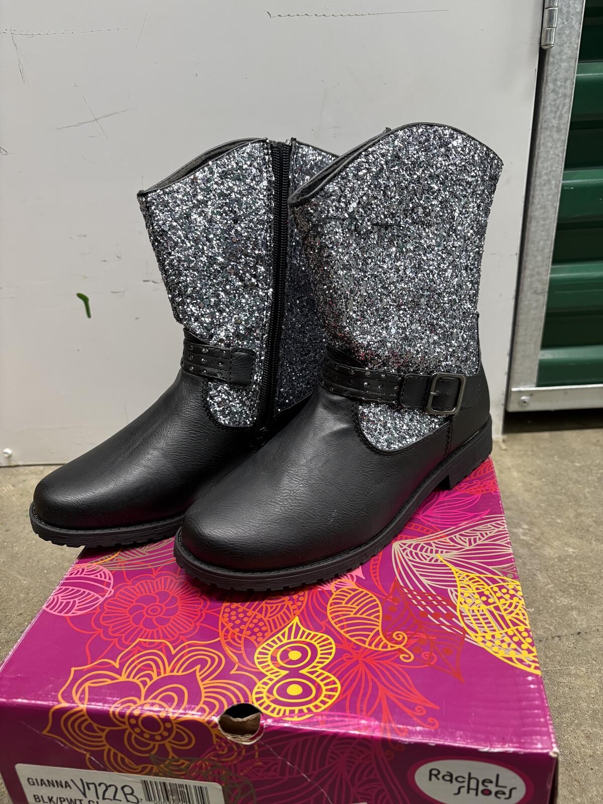 Girls Boots 2M BlackMid Calf Buckle Boots