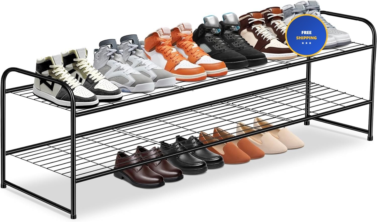 Shoe Rack 11.4x43x18.8 Black Adjustable Closet Metal