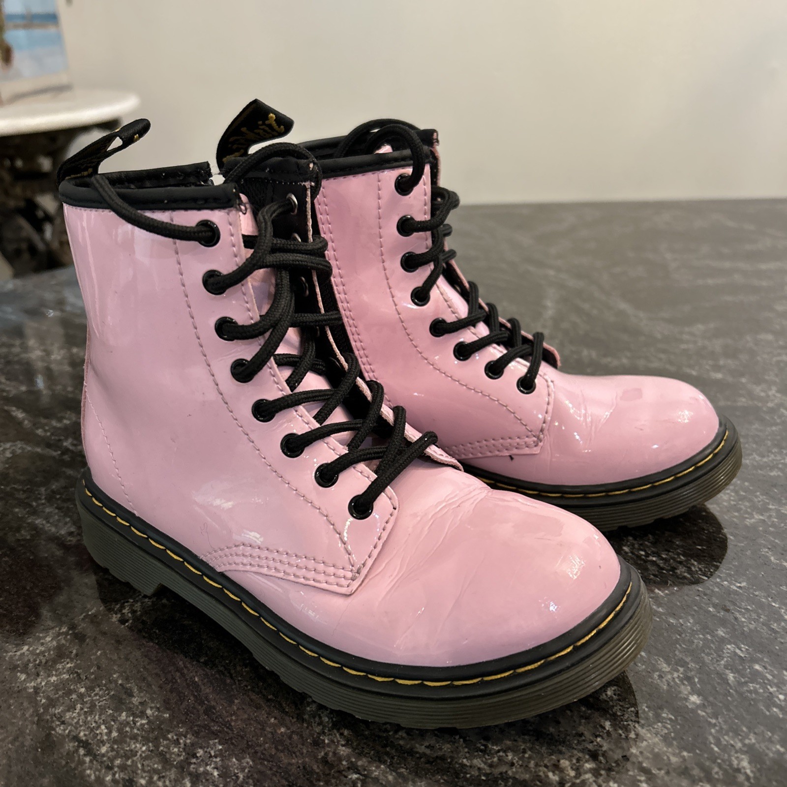 Dr Doc Martens Girls Boots US Size 2 Brooklee Light Pink Side Zip Patent Leather