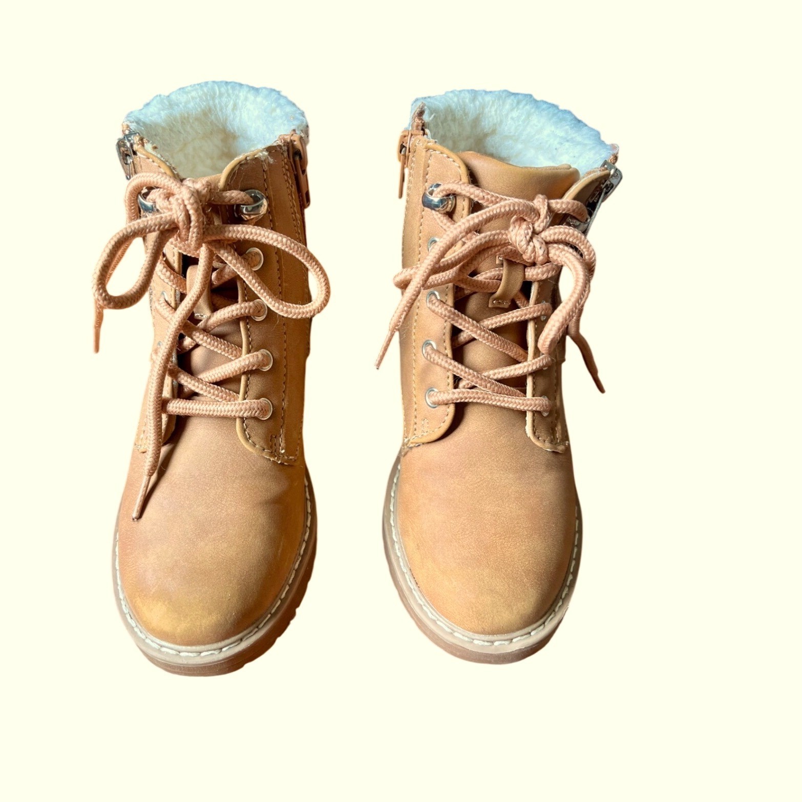 Marc Fisher Kids Tan Faux Suede Fur Lined Lace Up Zip Winter Boots Size 11
