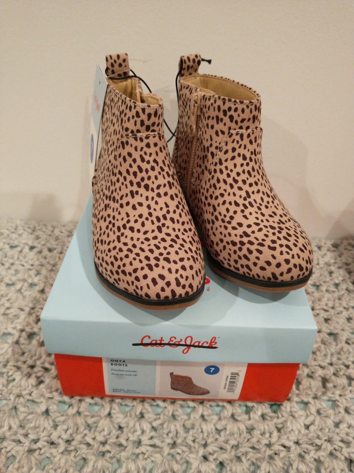 Girls Boots CAT & JACK Child Brown Onyx Animal Print Size 7 NIB