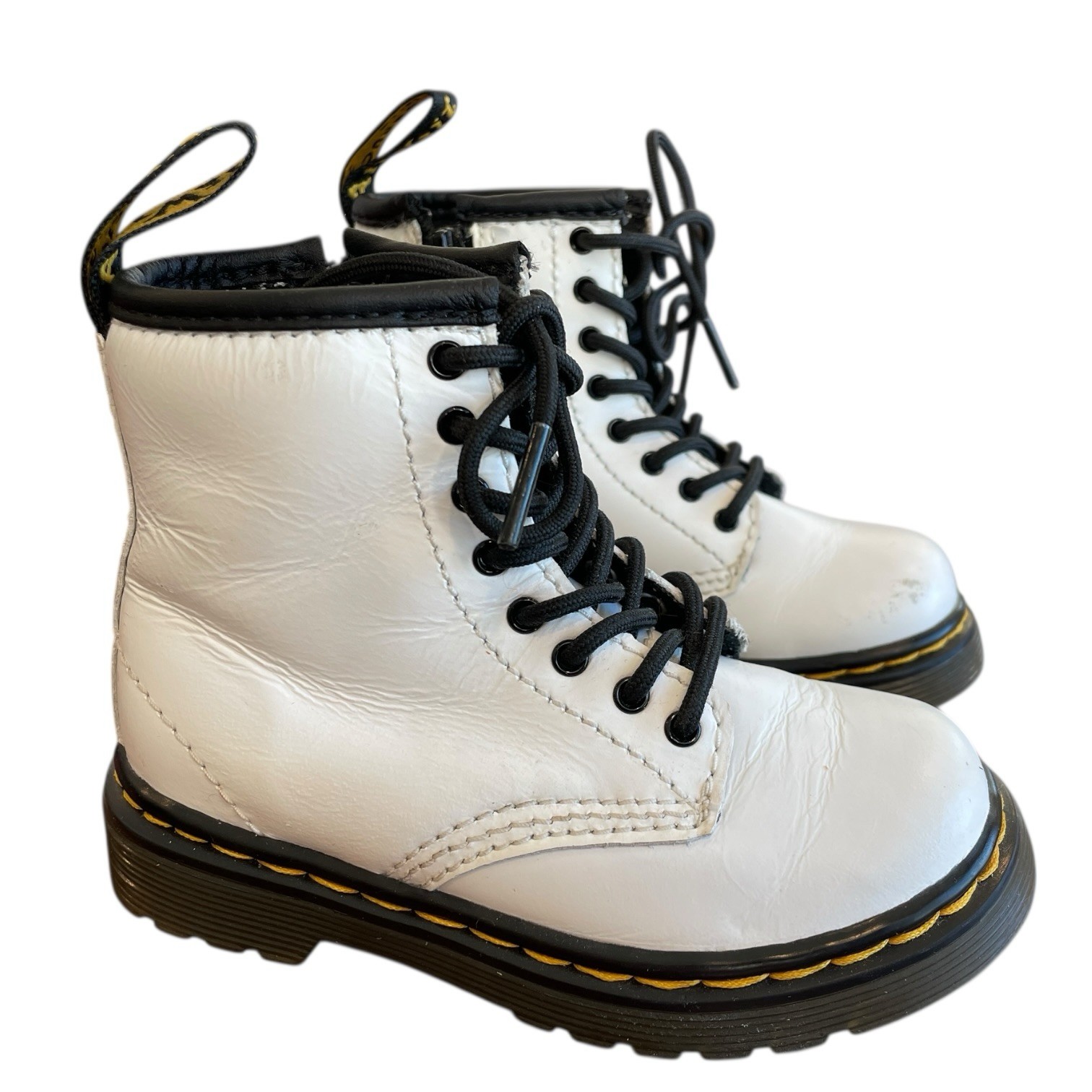 Dr Martens 1460T White Leather Combat Zip Boots Air Wair Toddler Size 7 US