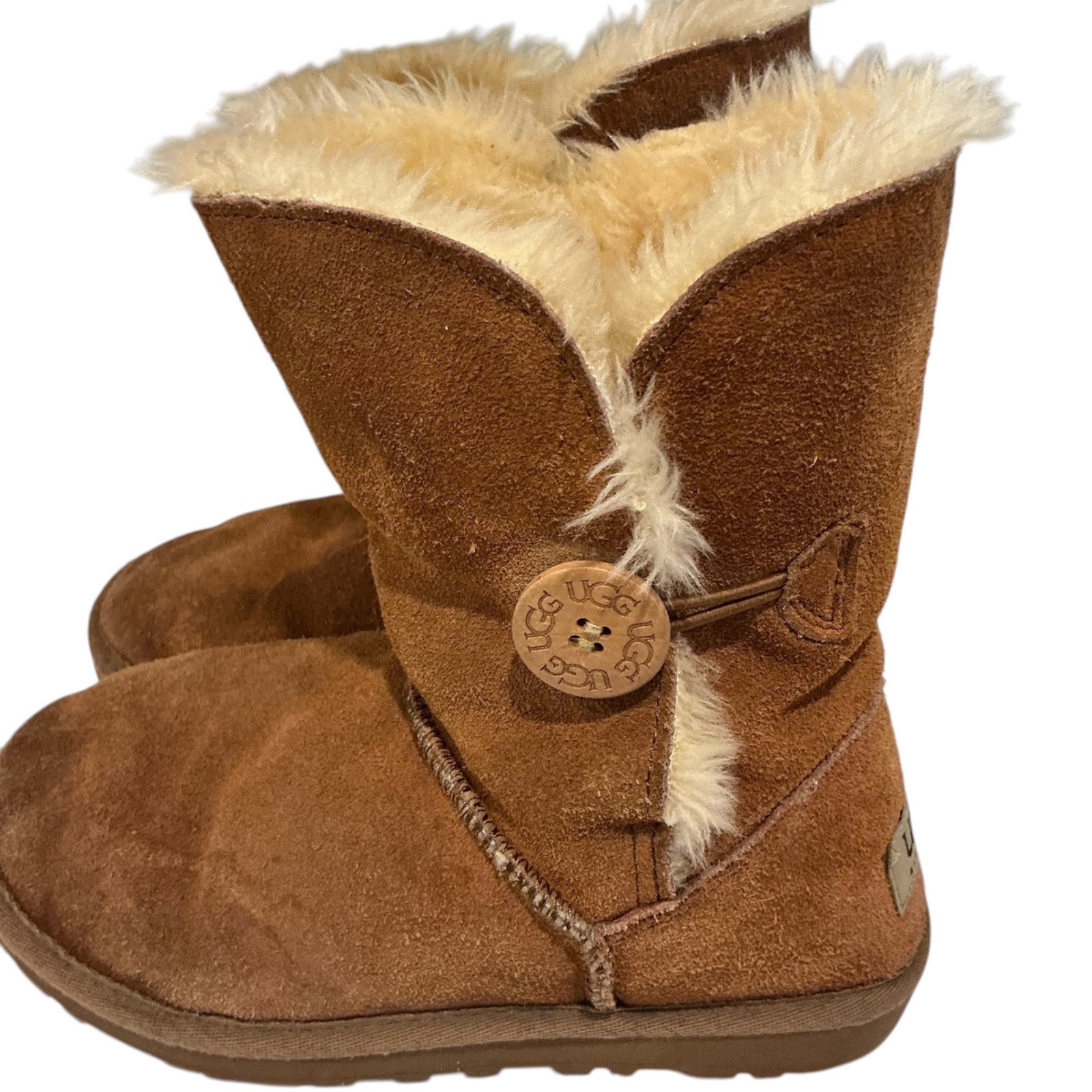 UGG MINI BAILEY BUTTON II WOMEN BOOTS SUEDE CHESTNUT US 6 /UK 4 /EU 37 /JP 23