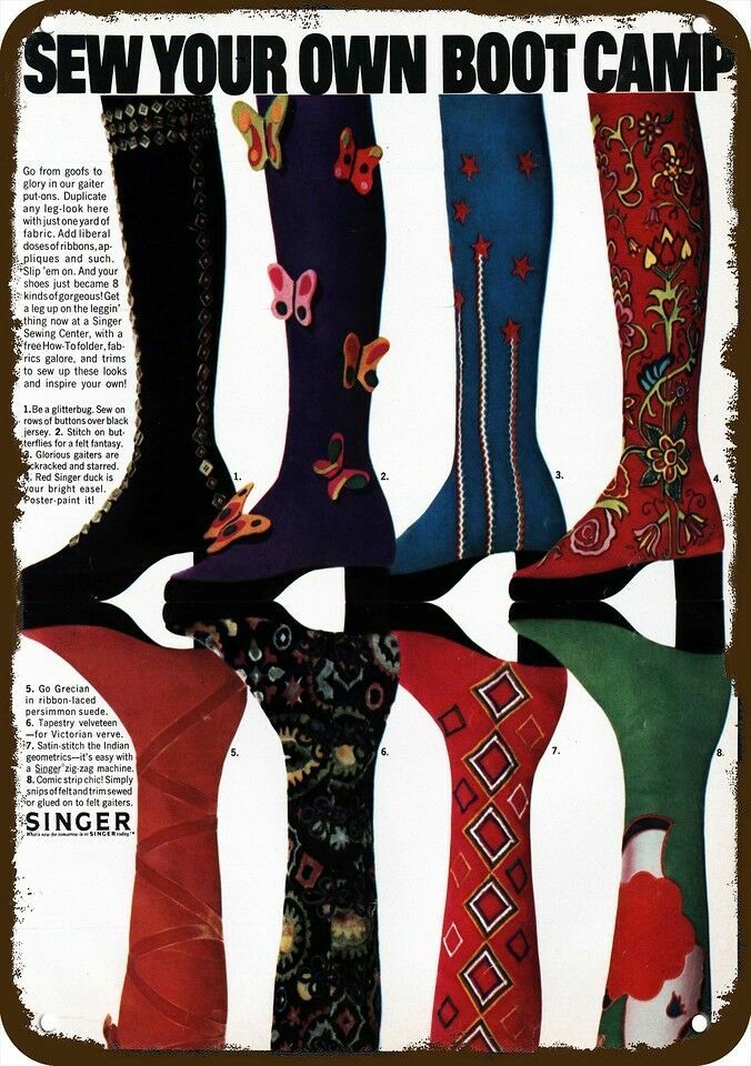 1971 Sexy Retro 70’s Boots SINGER SEWING Vntg-Look DECORATIVE REPLICA METAL SIGN