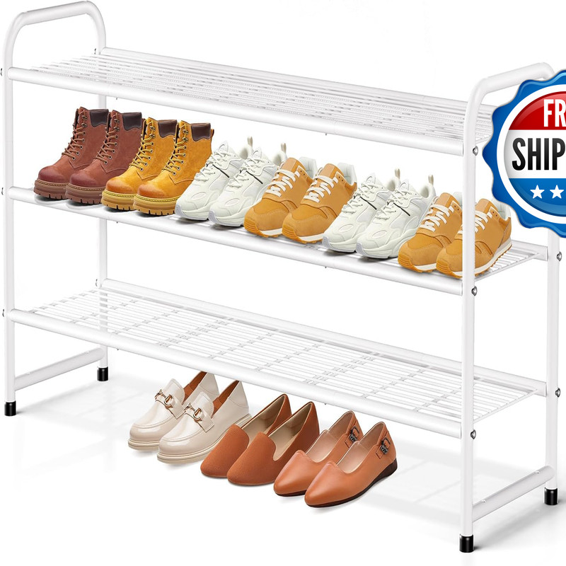 Keetdy 3-Tier Long Shoe Rack For Closet Metal Shoe Organizer For Entryway Wide