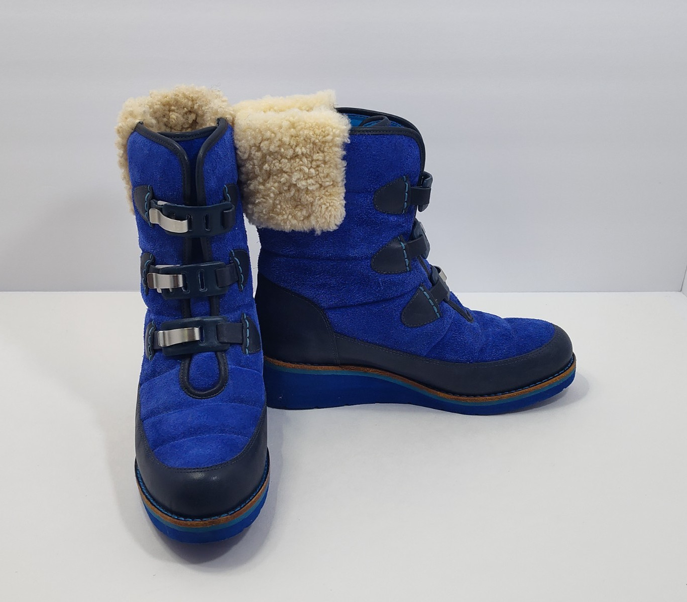 Cole Haan Lania Cobalt Blue Shearling Lined Waterproof Women Boots Size 5.5B