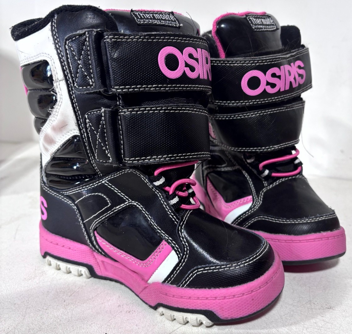 Osiris Girls Winter Boots Black Pink Strap High Top Youth Size 11 Thermolite
