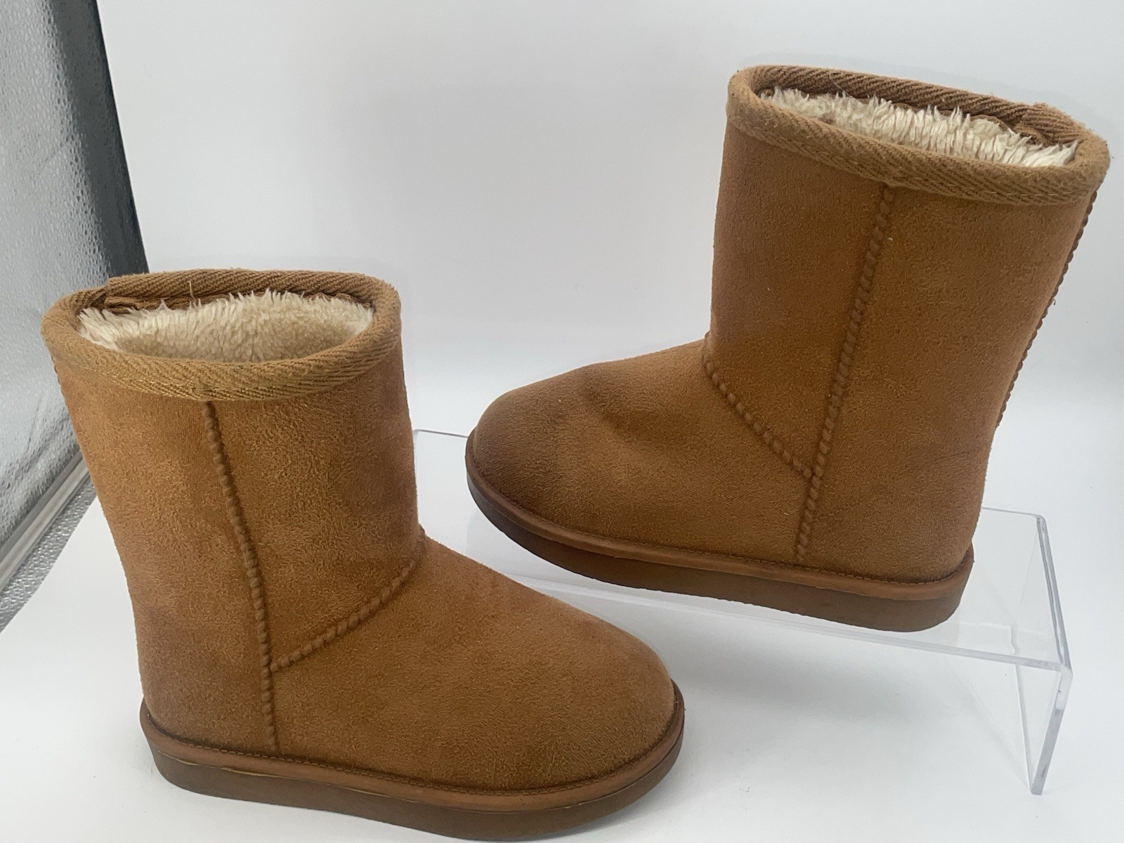 Girls Winter Boots Faux Suede Faux Fur Lined Chestnut Brown Size 11.5 Youth