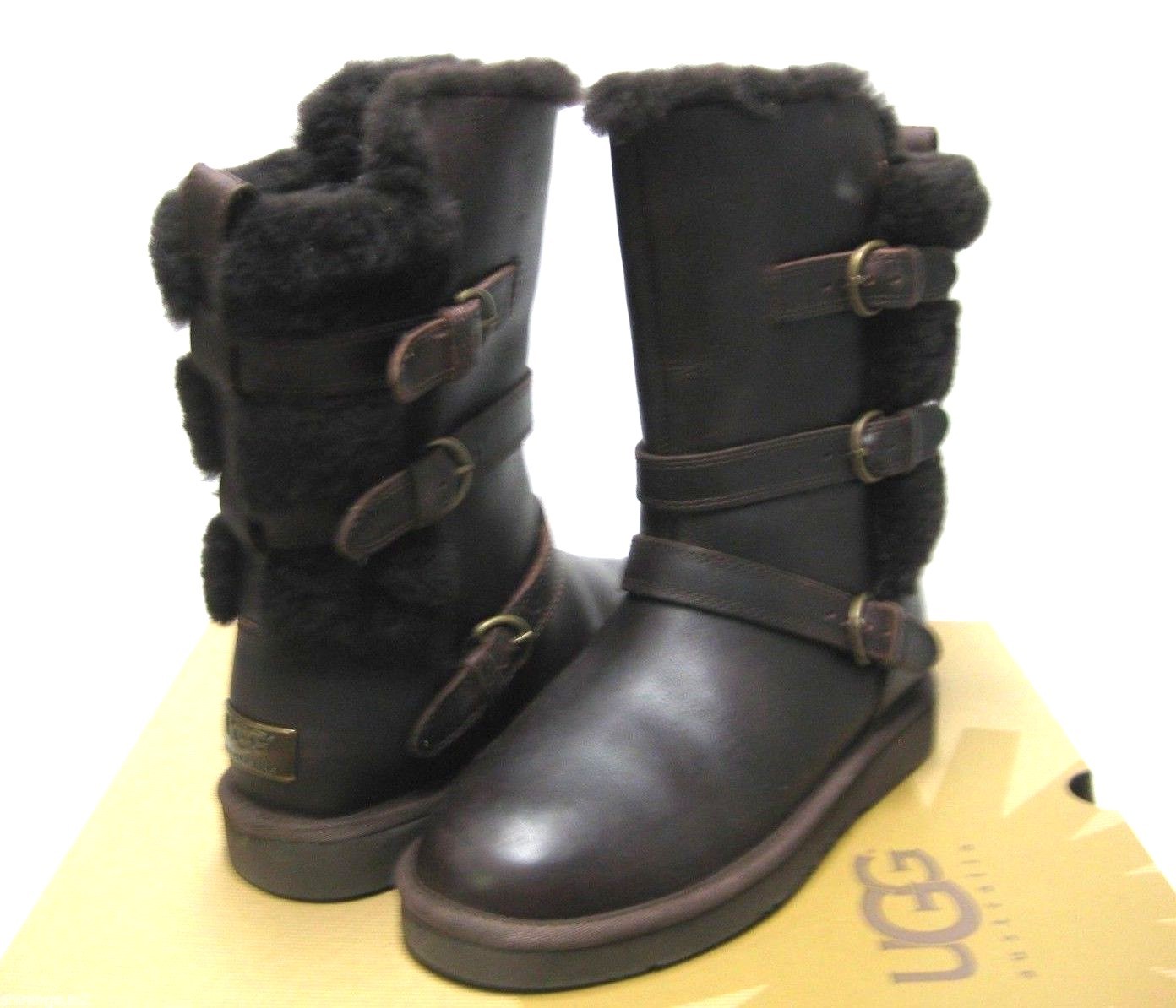 UGG BECKET WOMEN SHORT BOOTS LEATHER BROWN US 7 /UK 5.5 /EU 38 /JP 24