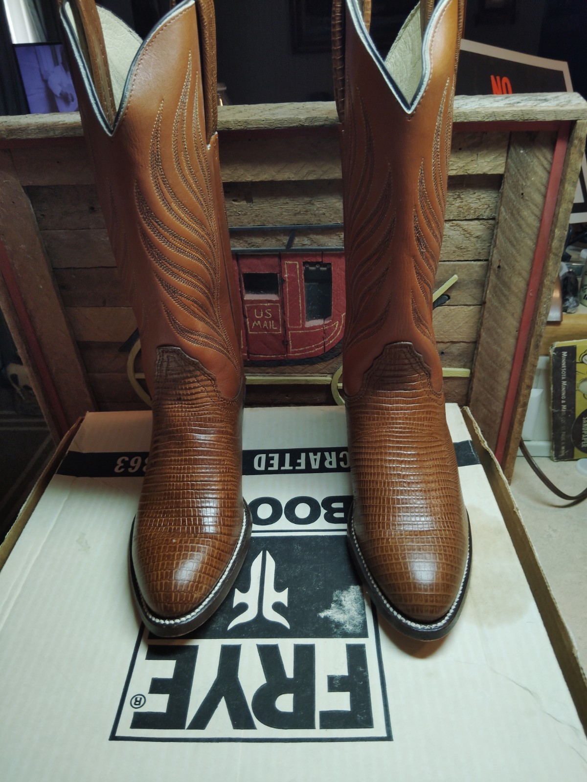 Frye Cowboy Boots Vintage 1970,S6B Lizard Leather New In Original Box 6905 Women