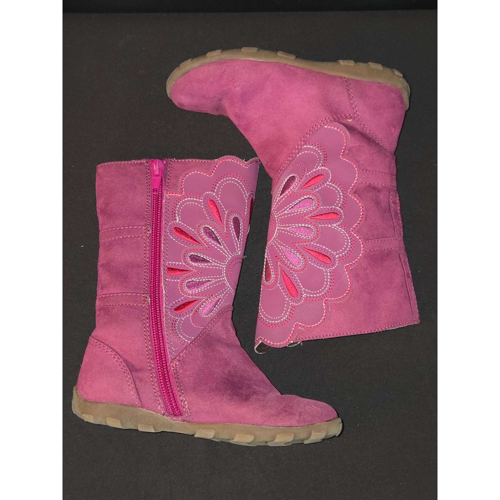 Stride Rite Bianca Girls Boots Size 9.5M Pink Suede Floral Zip Up Cute Shoes
