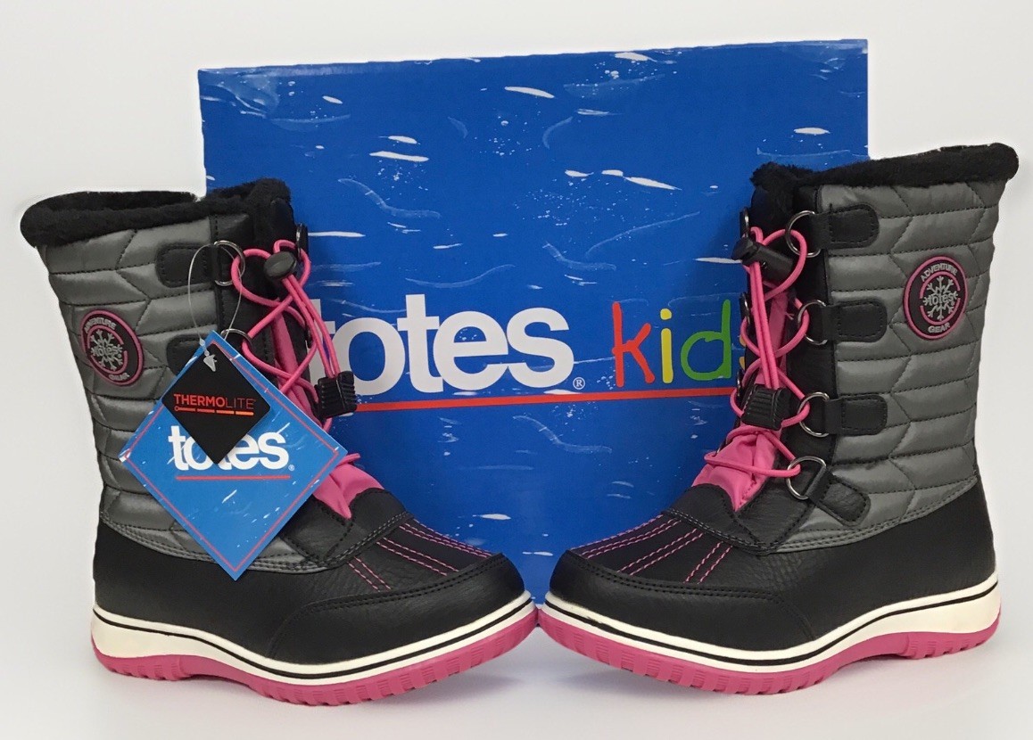 Totes Kids Girls Winter Boots Kylie Black & Pink Size 1M New  Very Small Defects
