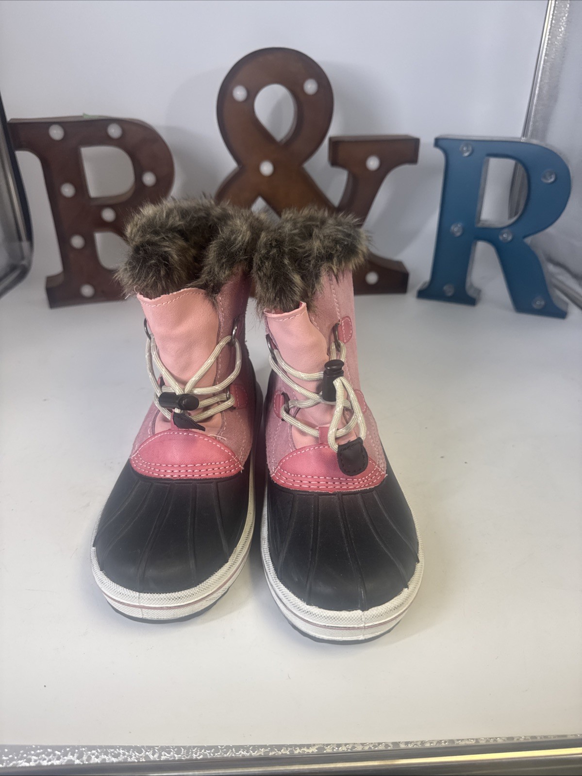 Cat And Jack Girls Winter Boots Size 4 Big Girl Thermal Pink Fax Fur Snow