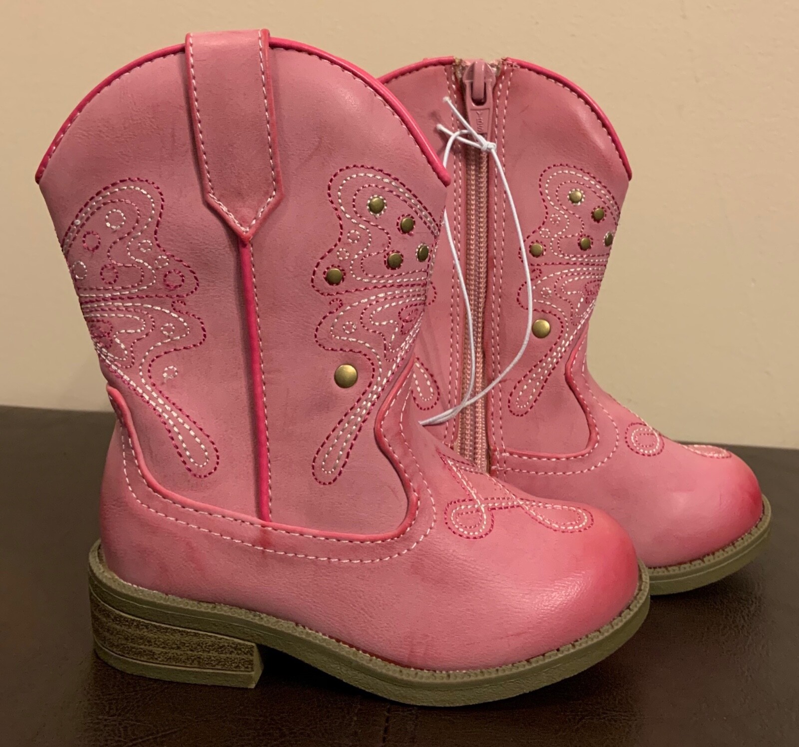 Cherokee Girls Pink Darcy Cowgirl Boots Size 7 Zip Up Western New Fast Ship
