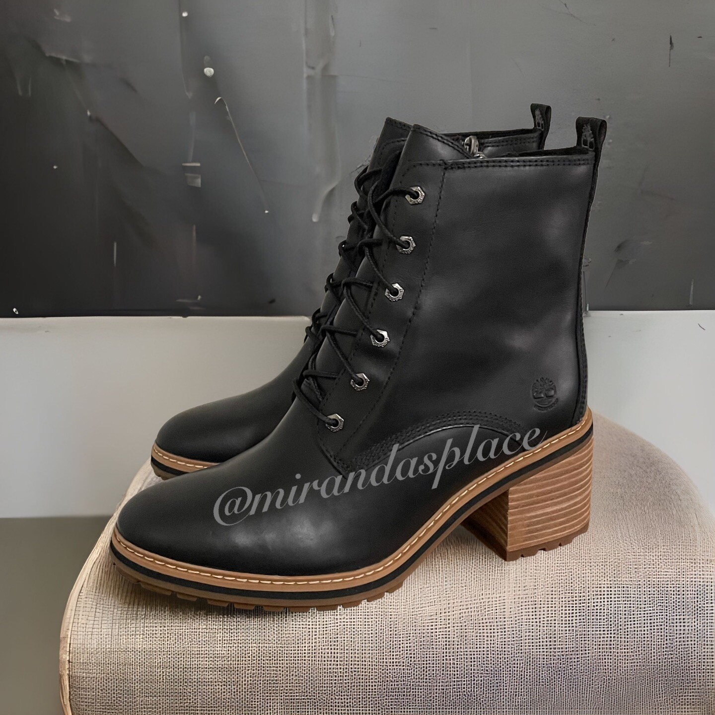 NIB Timberland Sienna WP Side Zip Black Full Grain Leather Women Boots Size 9.5M