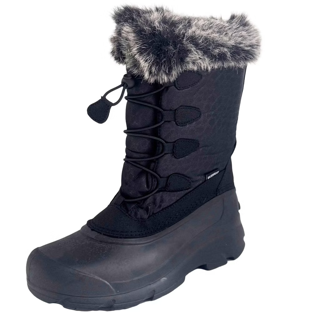 Women Winter Boots Fur Top Insulated Bungee Snow Shoes Black-8