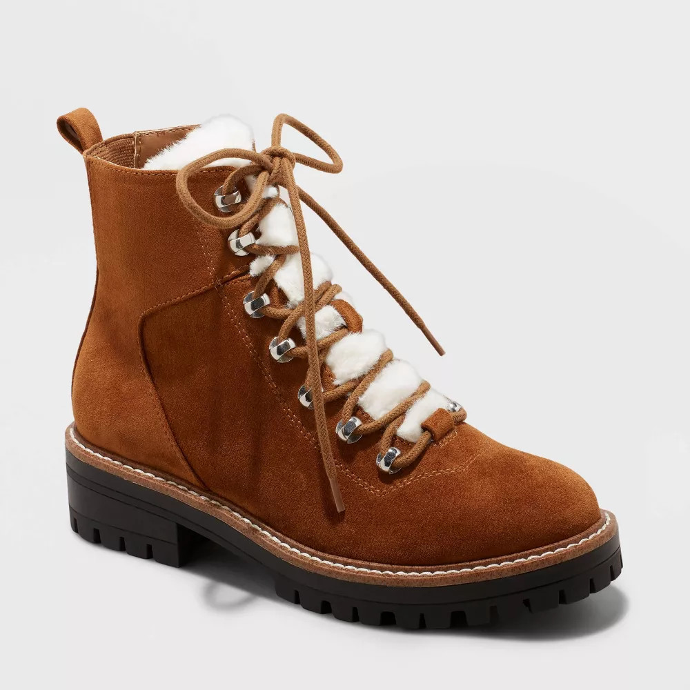 A New Day Women Winter Boots Faux Leather Faux Fur Tongue Memory